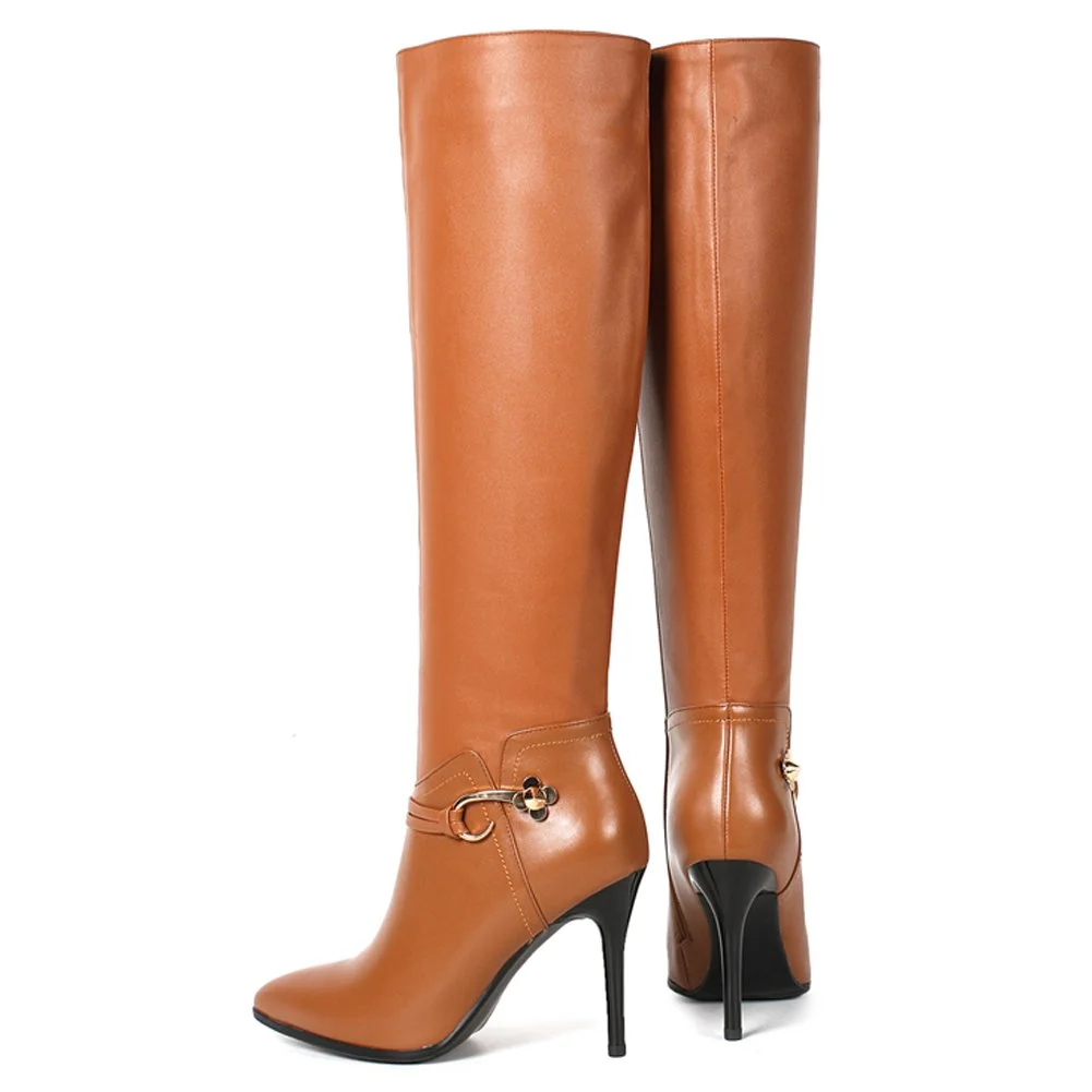 Women's Knee Boots Leather Thin Heels Shoes Dress Party Winter Knee High Boots-MERUMOTE