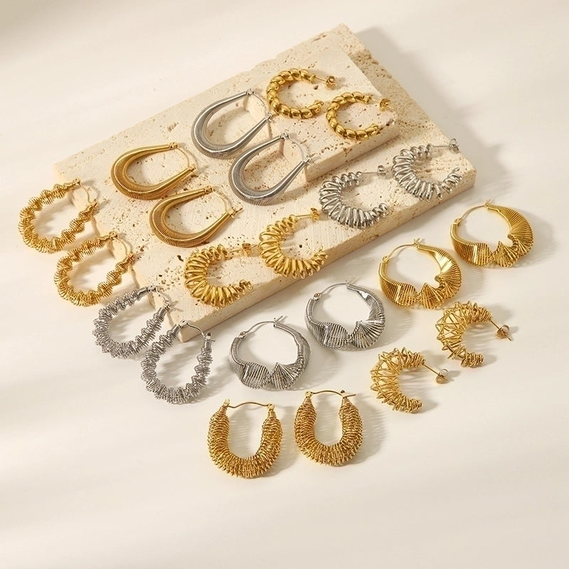 1 Pair French Style U Shape Plating Hollow Out 201 Stainless Steel 18K Gold Plated Earrings