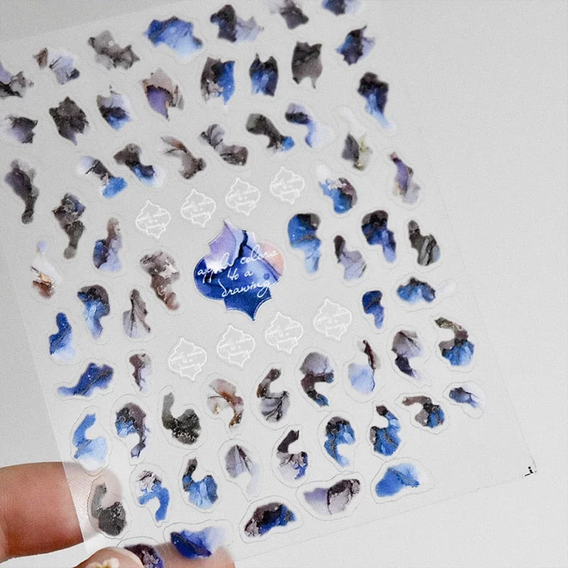 3D Nail Stickers Pro Golden Rose Design Transfer Sliders Blue Blooming Marble Series Nail Art Decal Sliders Decoration