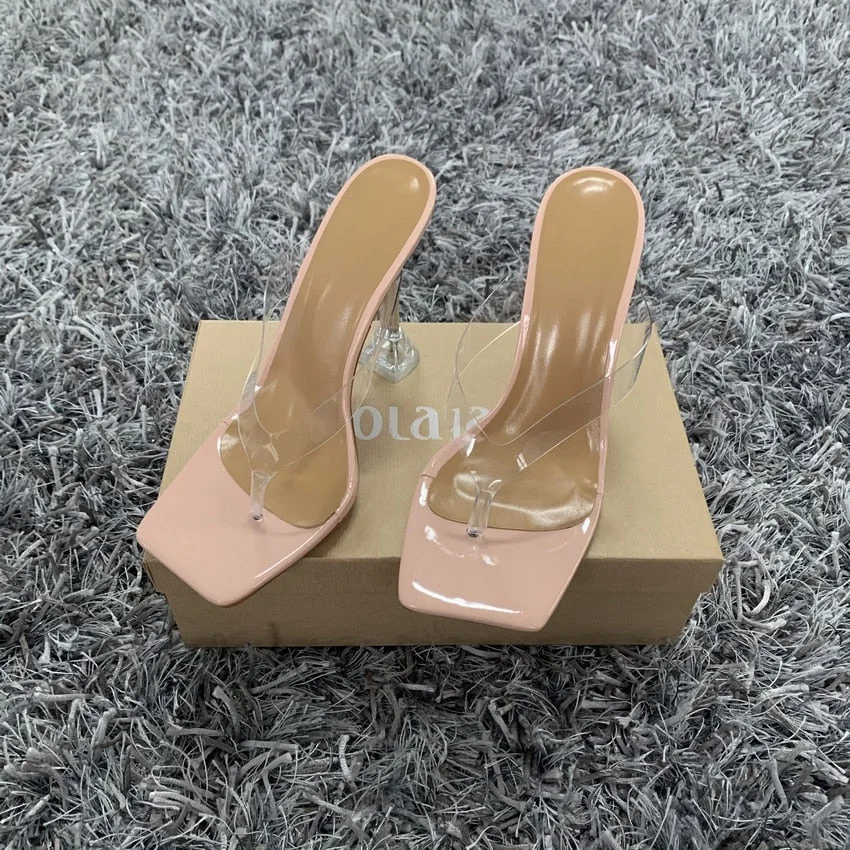 2021 New Designer PVC Transparent Female Slippers Sandals Women Sexy High heels Summer Party Ladies Clear Flip flops shoes