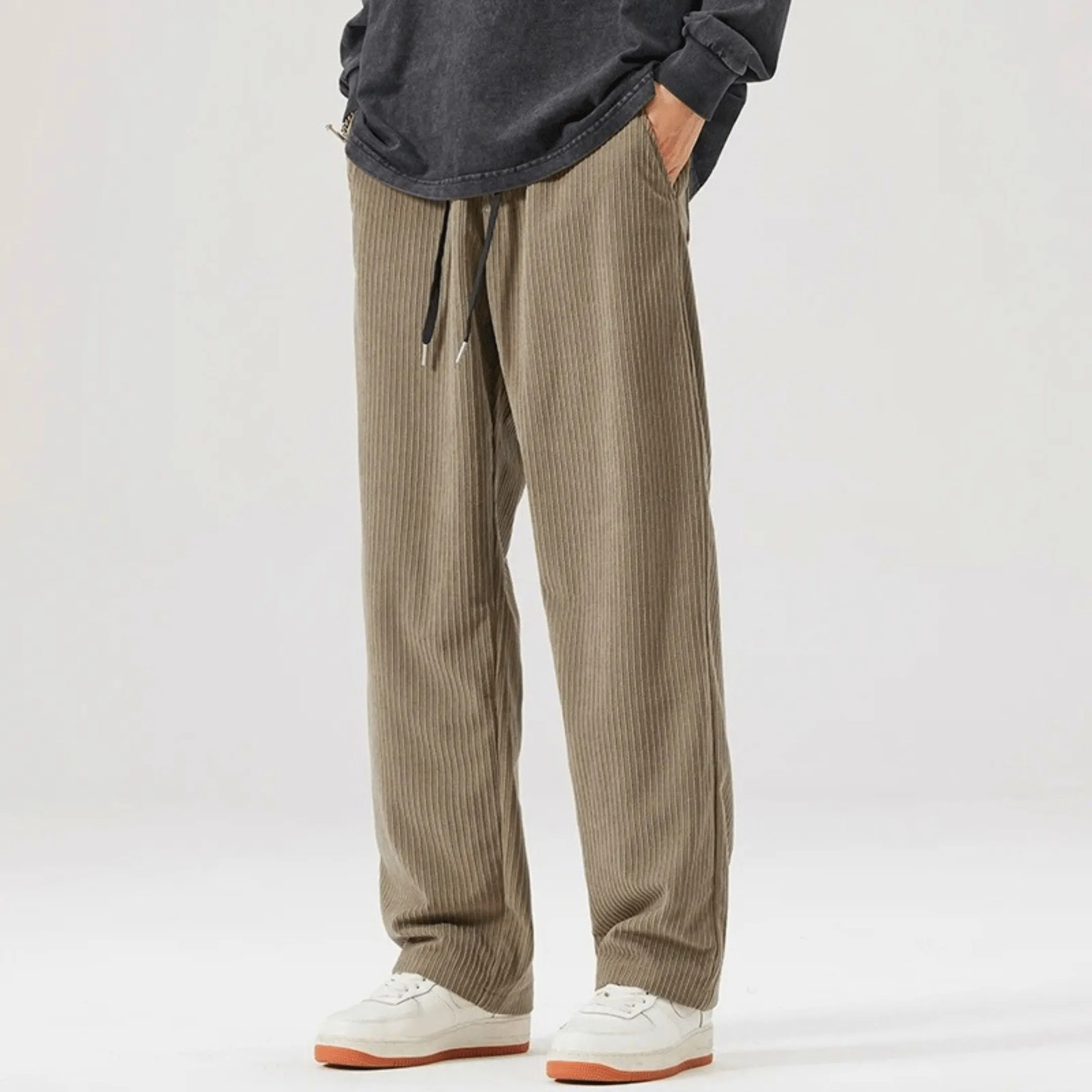 Men's Corduroy Wide-Leg Trousers &ndash; Relaxed Drawstring Fit