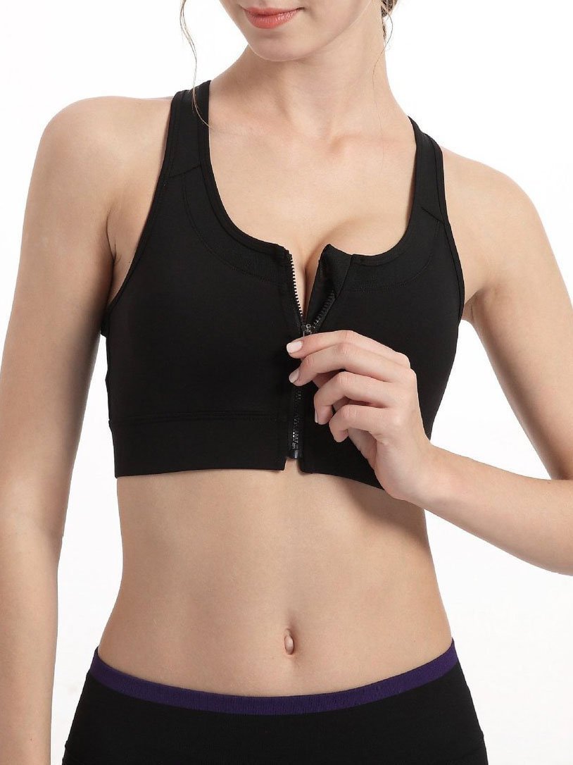 High Impact Workout Sports Full Cup Support Bra Top Vest With Front-Zipper Wirefree
