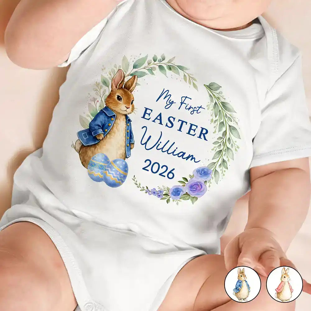 Personalized Baby's First Easter Bodysuit - Custom Name & Bunny Design - Soft Cotton Onesie for Infants & Toddlers