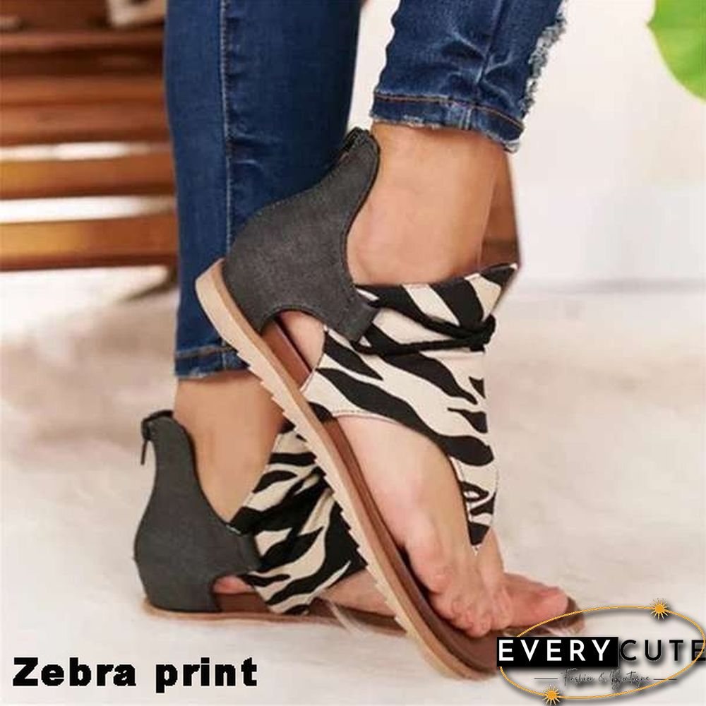 New Women Large Size Slingback Sandals Women Casual Leopard Flip Flops Fashion Animal Print Sandals Sandale Femme Rome Belt Buckle Flat Sandals Sandalias Femininas