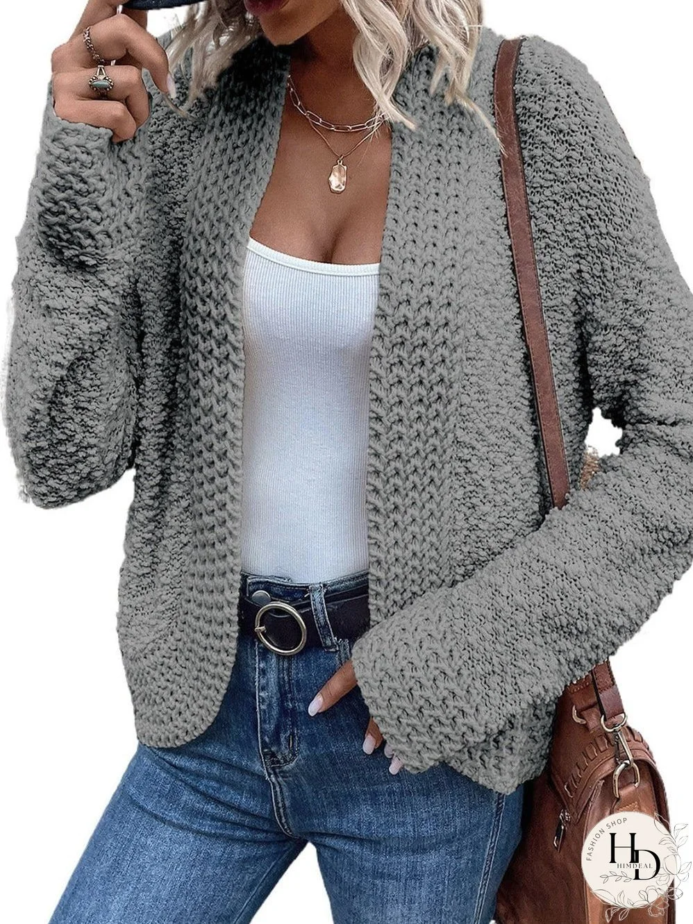 Textured Knit Long Sleeve Cardigan