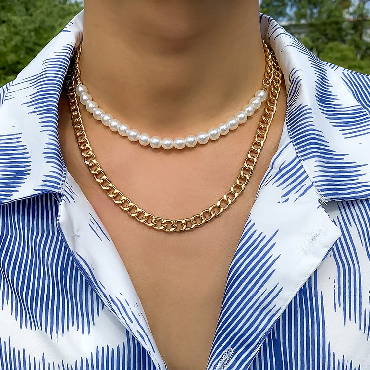 Men's Fashion Knit Metal Double Layer Necklace