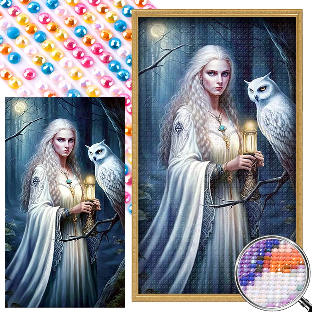 Partial AB Diamond Painting - Full Round Drill - Woman with Owl(Canvas|45*75cm)