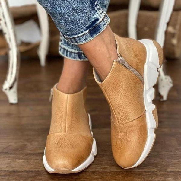 Pairmore Stylish Faux Leather Zipper Rubber Sole Boots -boots