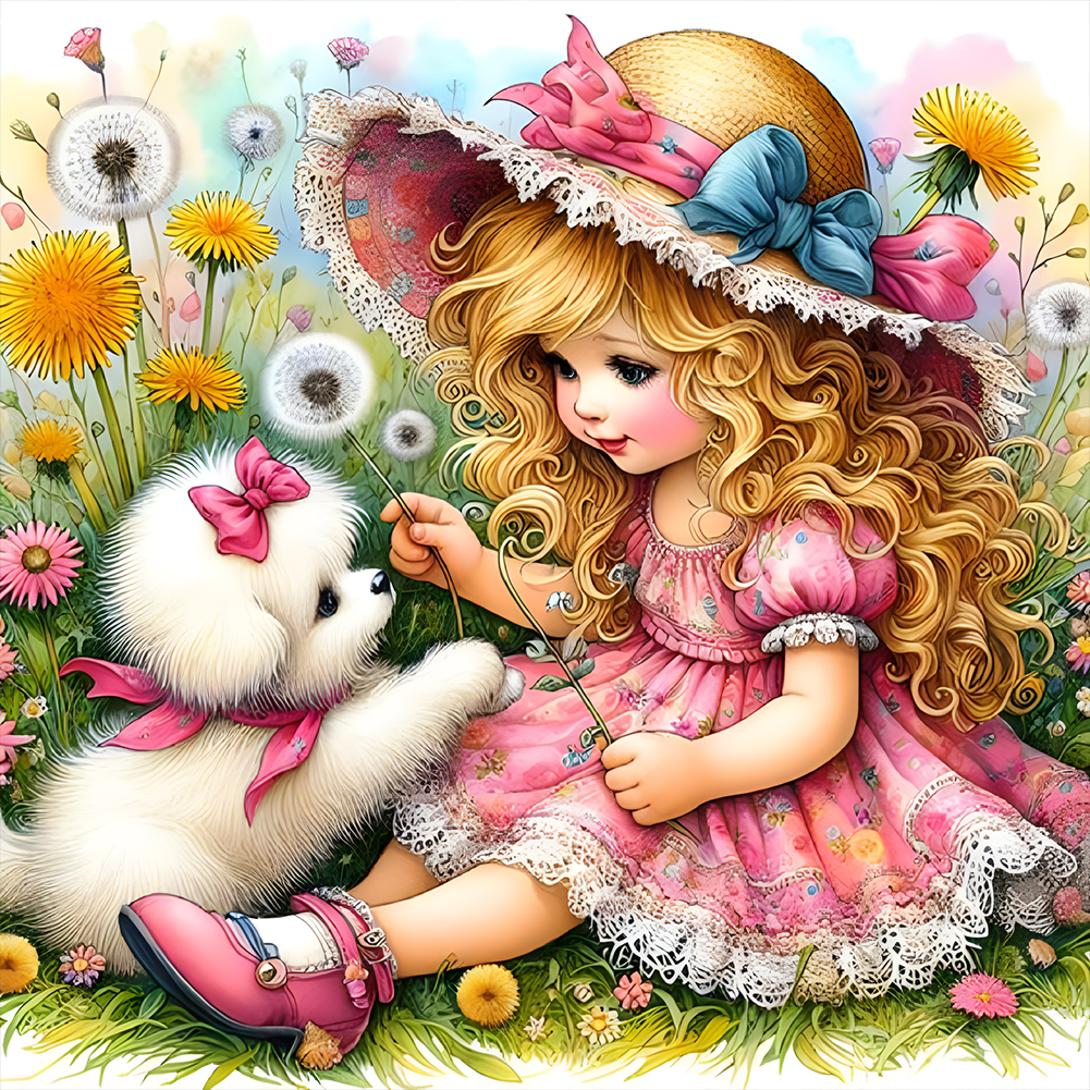 Cute Pet Girl-Full Round Diamond Painting 30*30CM