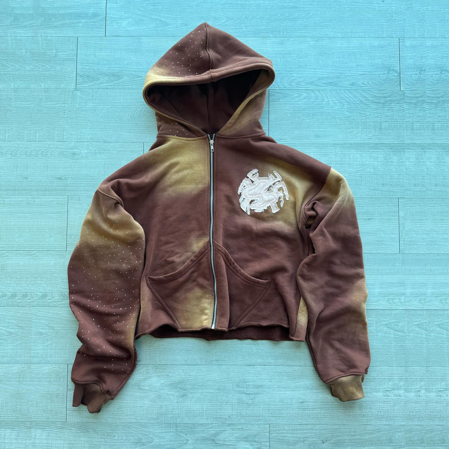 Casual Street Retro Patch Embroidered Zipper Hoodie