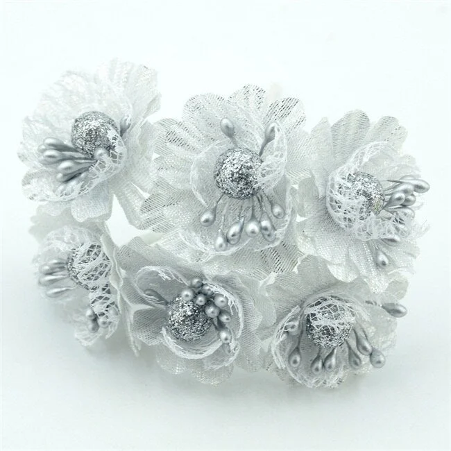 6pcs Golden Silver Glitter Artificial silk flower bouquet for Wedding Decoration Scrapbook DIY handcarft Fake flowers