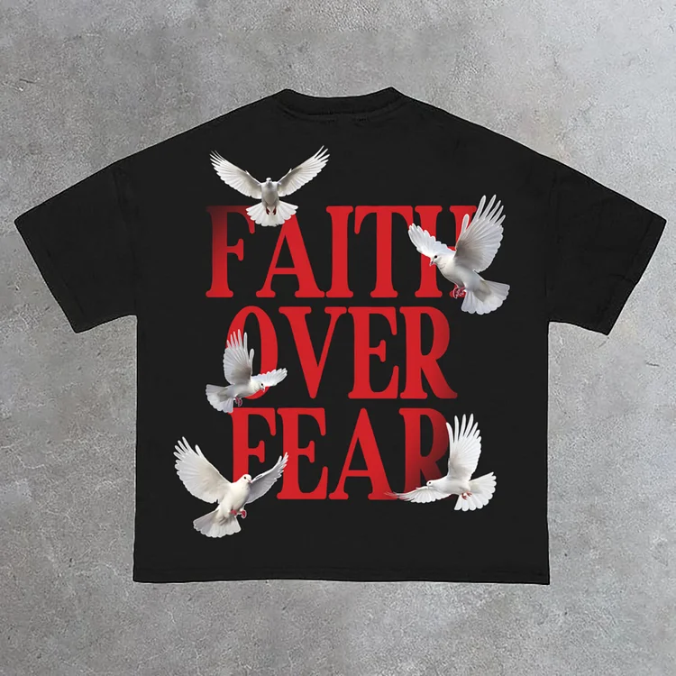 Casual Short Sleeve Faith Over Fear Print 100% Cotton T-Shirt