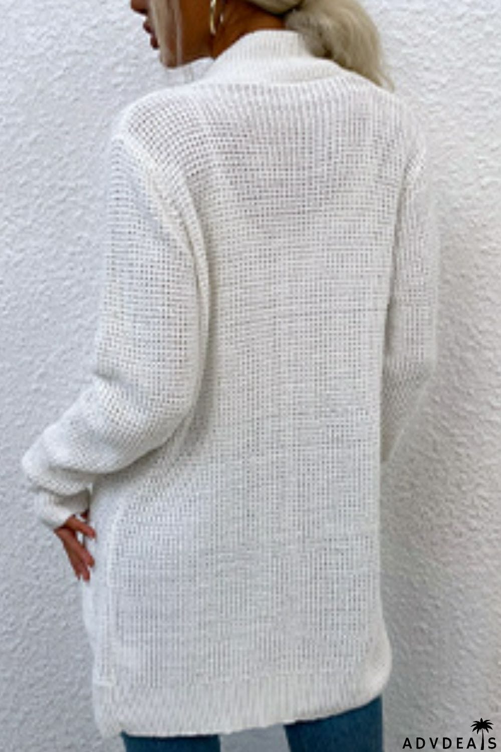 Open Front Rib-Knit Cardigan with Pockets