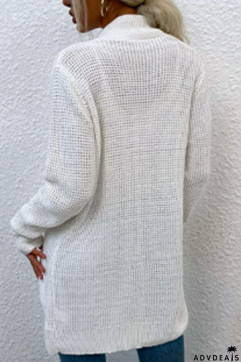 Open Front Rib-Knit Cardigan with Pockets