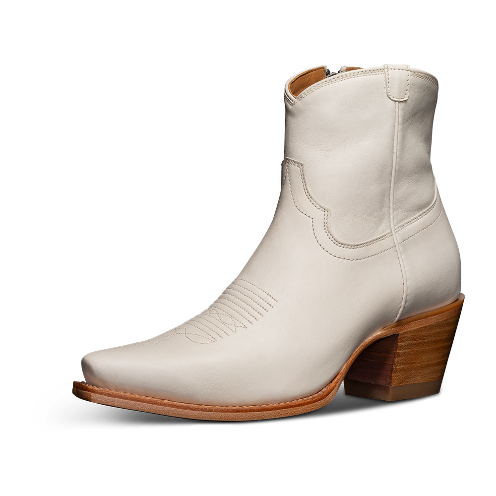 Ivory Snip Toe Side Zipper Chunky Heel Cowgirl Boots for Women Nicepairs
