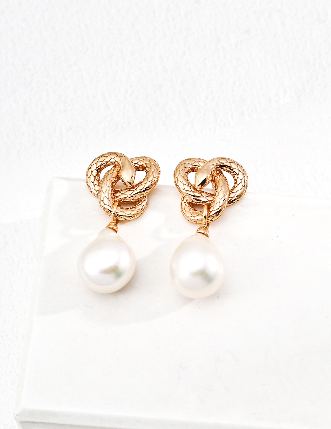 Snake-Knot Pearl Earrings 
