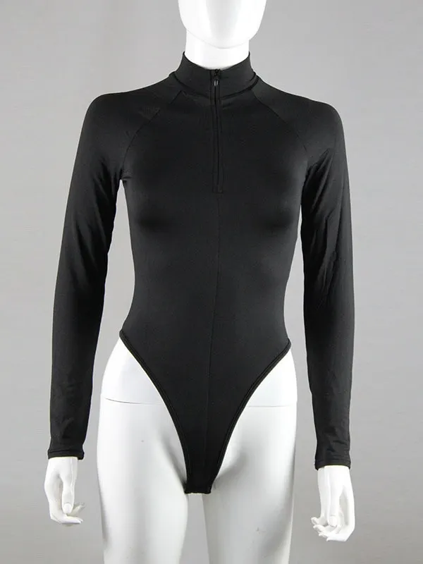 Brownm Women's Clothing Burst Long-Sleeved Zipper Tight Sexy Body-High Waist Zipper Slim Thin Top Woman