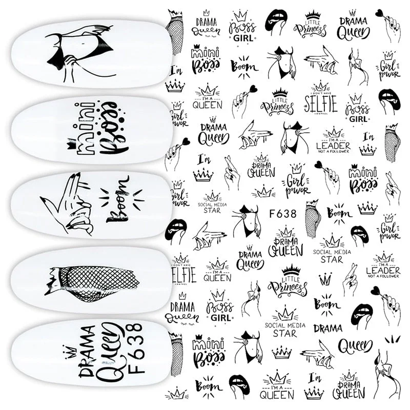 1PC Love Heart Designs 3D Nail Sticker Valentines's Day Black Red Transfer Decals Slider Gifts For Nails Decoration Manicures-Nail Inspo