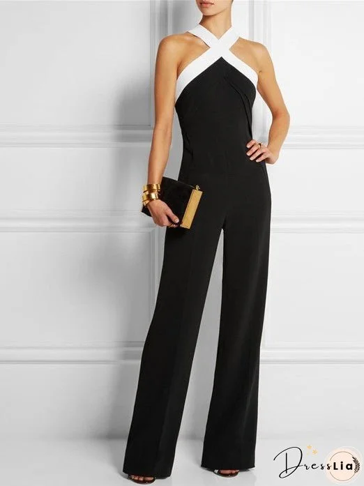 Women's Jumpsuits Crossover Bare Back Sleeveless Jumpsuit
