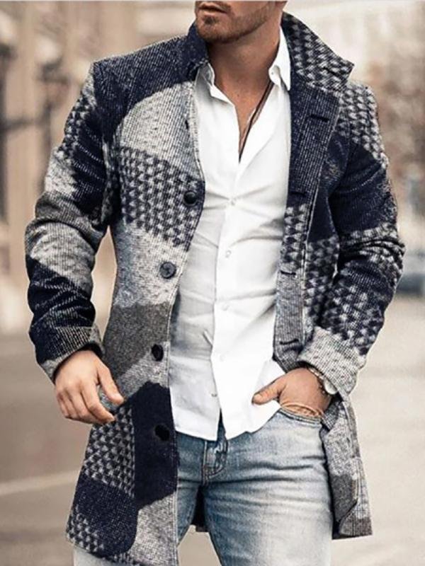 Men's Fashion Color Block Mid-Length Coat