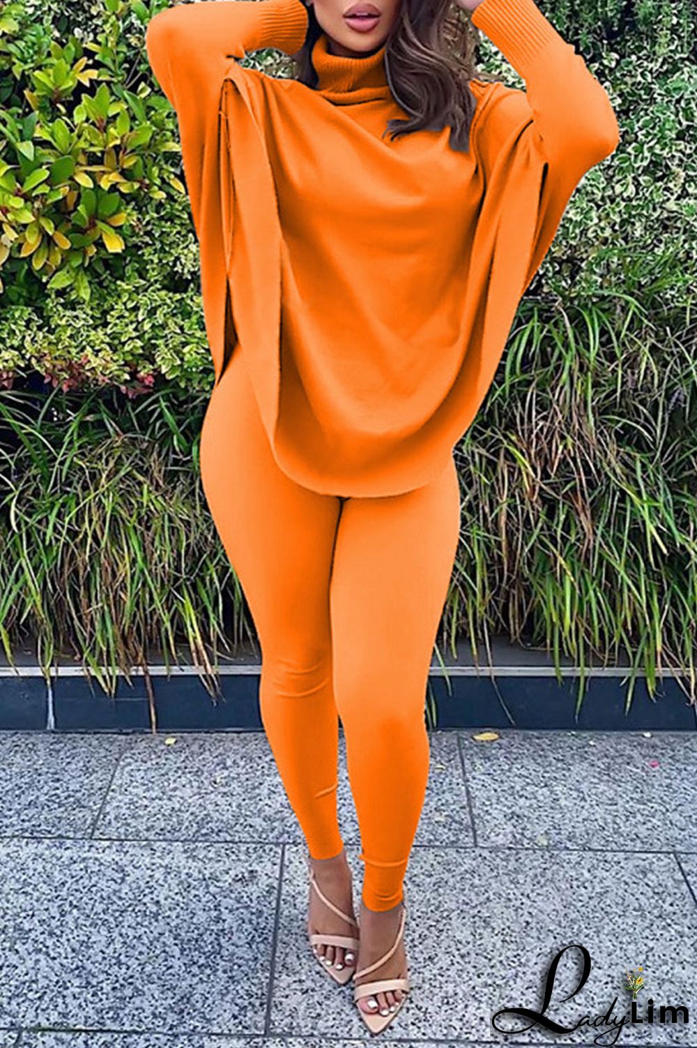 Blue Casual Solid Patchwork Turtleneck Long Sleeve Two Pieces