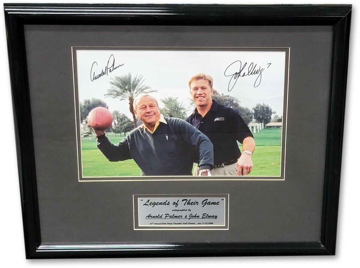 Arnold Palmer John Elway Dual Signed Autographed Framed Photo Poster painting Broncos PGA JSA