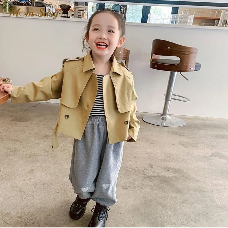 Fashion Baby Girl Boy Trench Jacket Short Infant Toddler Windbreak Coat Khaki Spring Autumn Child Dust Coat Clothes 1-10Y