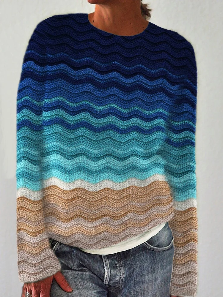 Beach Sea Waves Gradient Crochet Art Cozy Sweater