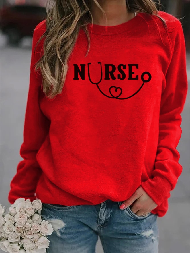 Gamezplane college outfits Women Hoodie Nurse Printed Hoodies Women Fleece Long Sleeve O Neck Loose Sweatshirt Girls Pullovers Winter