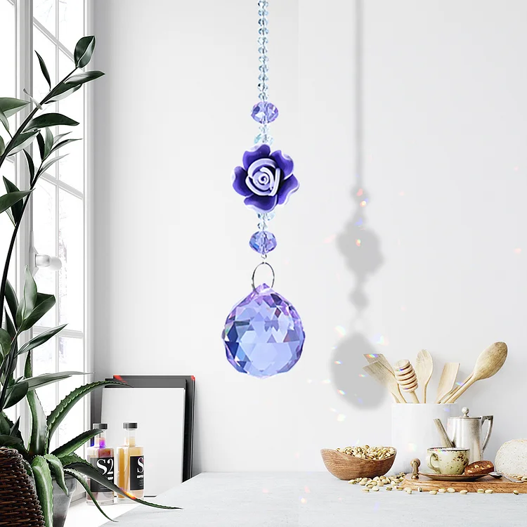 Crystal Pendant Prism Hanging Drop Home Decor (Purple Crystal Ball)
