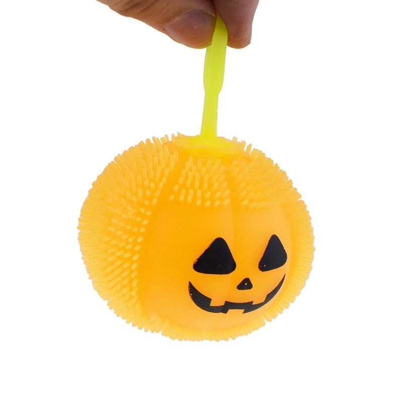 Novelty Tpr Plastic Squeeze Pumpkin Light Hairy Ball Halloween Toys