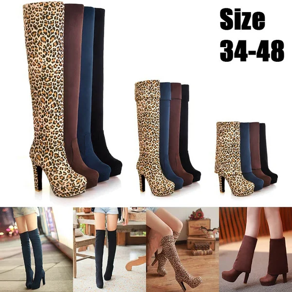 The New Autumn/Winter Thigh-High Boots With Three Styles Of Wear, Elastic And Matted Waterproof Platform, High-Heel, Chunky-Heel And Over-The-Knee Boots Size 34-48