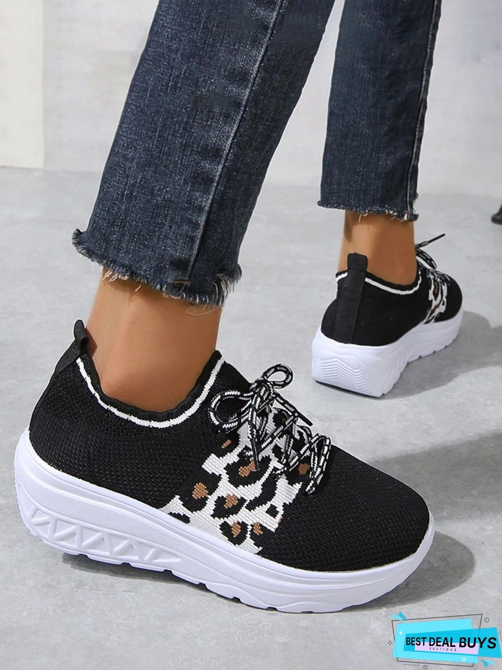 Breathable Leopard Mesh Fabric Slip On Sneakers