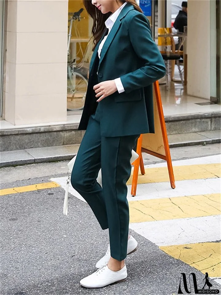 MidiSono - Women Business Interview Suit Uniform Slim Blazer And Pencil Pants