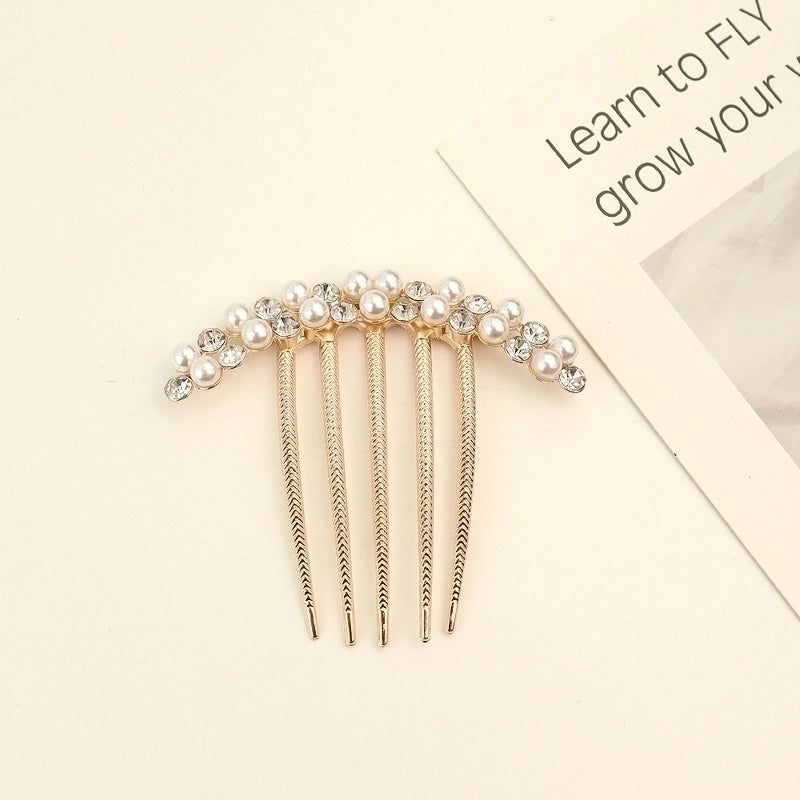 Women’s Minimalist Shiny Round Butterfly Alloy Plating Inlay Rhinestones Pearl Insert Comb