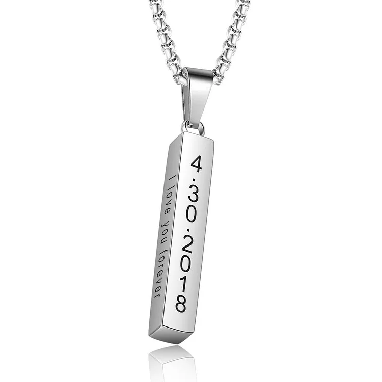 Collana a barra cubica acciaio inox per uomo papà nonno marito fidanzato 4 testi personalizzabili