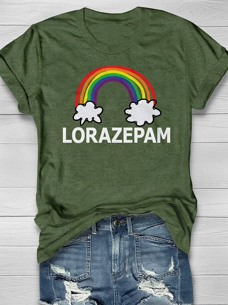 Funny Nurse Humor Rainbow Medical Lorazepam Medicine Sedative Print Short Sleeve T-shirt