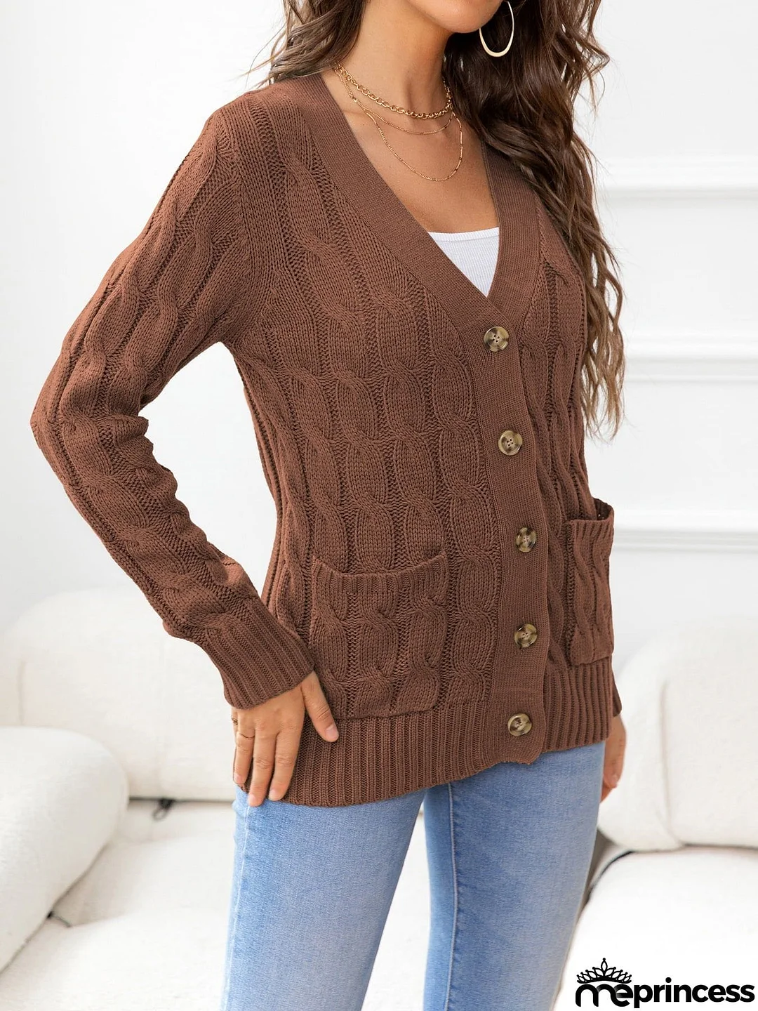 Button Down Cable-Knit Cardigan