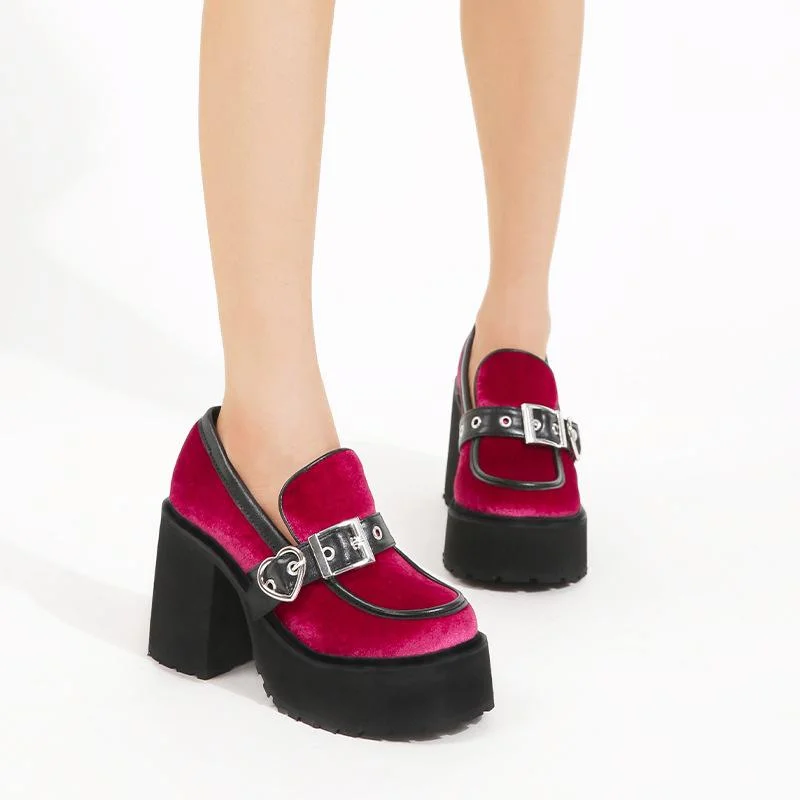 Chunky Heeled Suede Mary Jane Heels