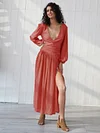 Solid Split-side V-neck Maxi Dress