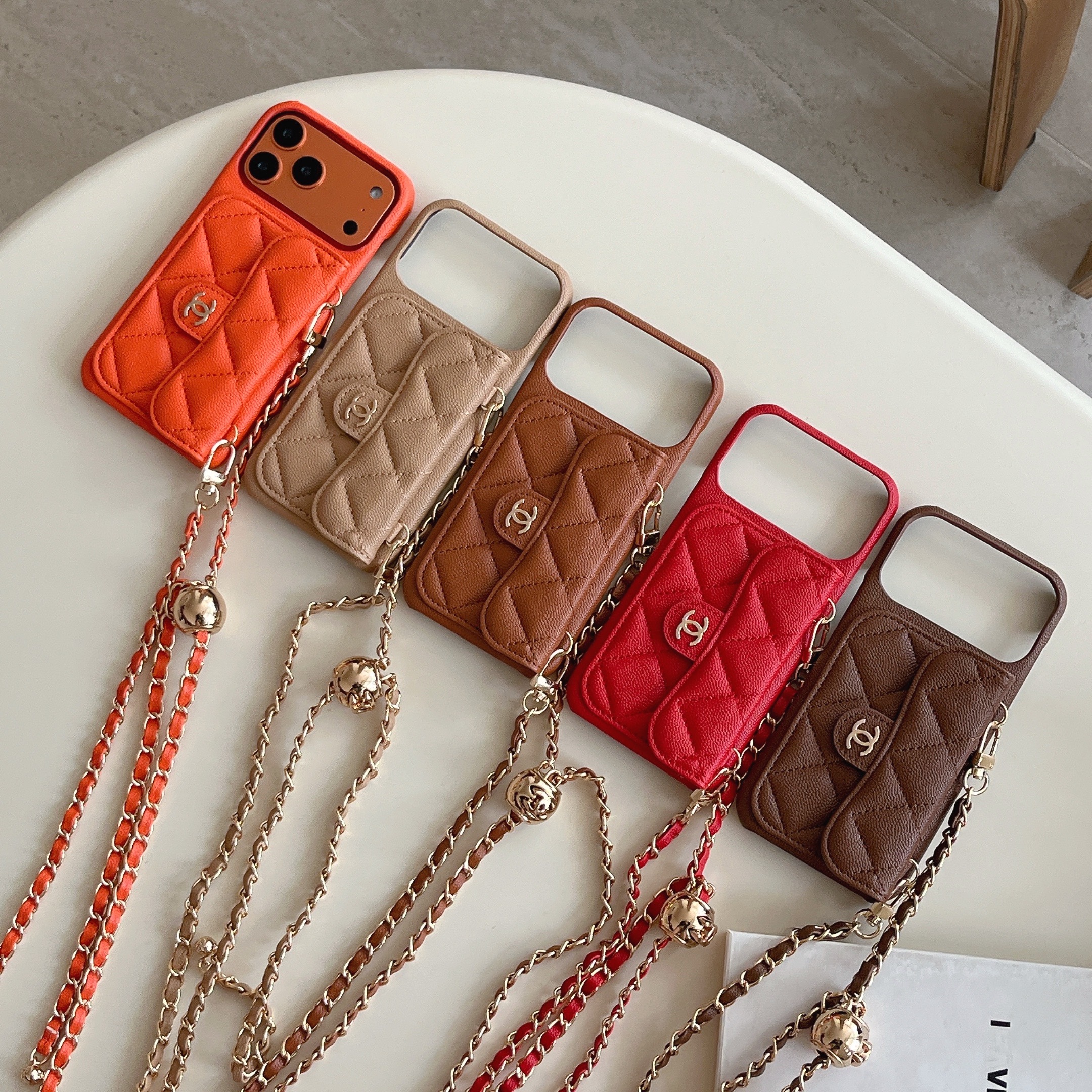 Chanel Premium Quilted PU Leather Wallet Phone Case with Woven Metal Chain Crossbody Strap