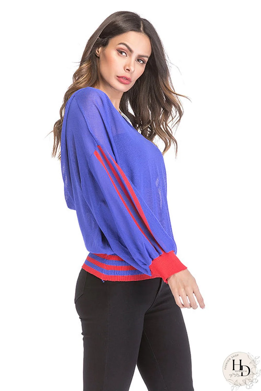 V Neck See Through Striped Blouse