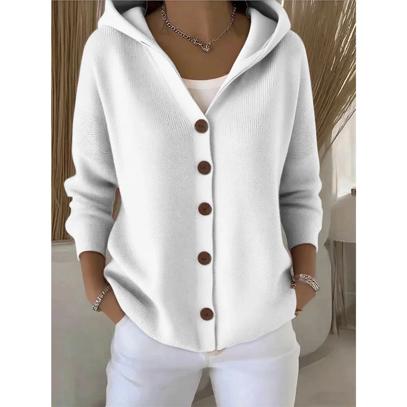 Athvotar Athvotar Knitted Hooded Sweater Button Open Shirt Jacket Autumn And Winter New Solid Color Casual Fashion Sweater