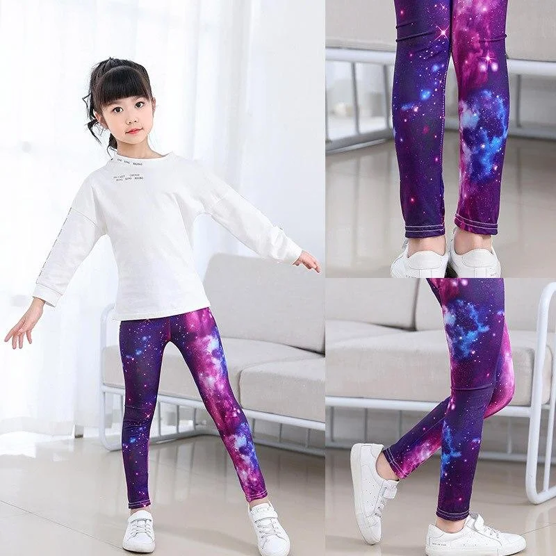 Blue Girls Leggings Cartoon Skinny Sport Pants Leggings for Girls Five-pointed Star Printing Clothes Little Girls Unicorn Pants