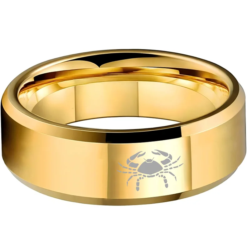 Gold Cancer Tungsten Wedding Rings Beveled Edges Gold Laser Etched Couple Tungsten Carbide Bands 4MM 6MM 8MM Width