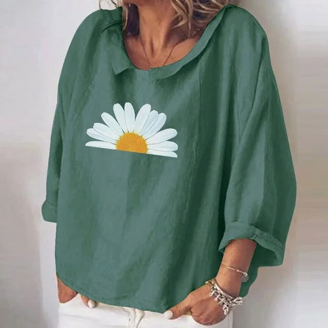 Cotton Linen Women Blouses Summer Long Sleeve Florals Animal Print Blouse Shirts Turn-down Collar Loose Female Blusa Tosp 5XL