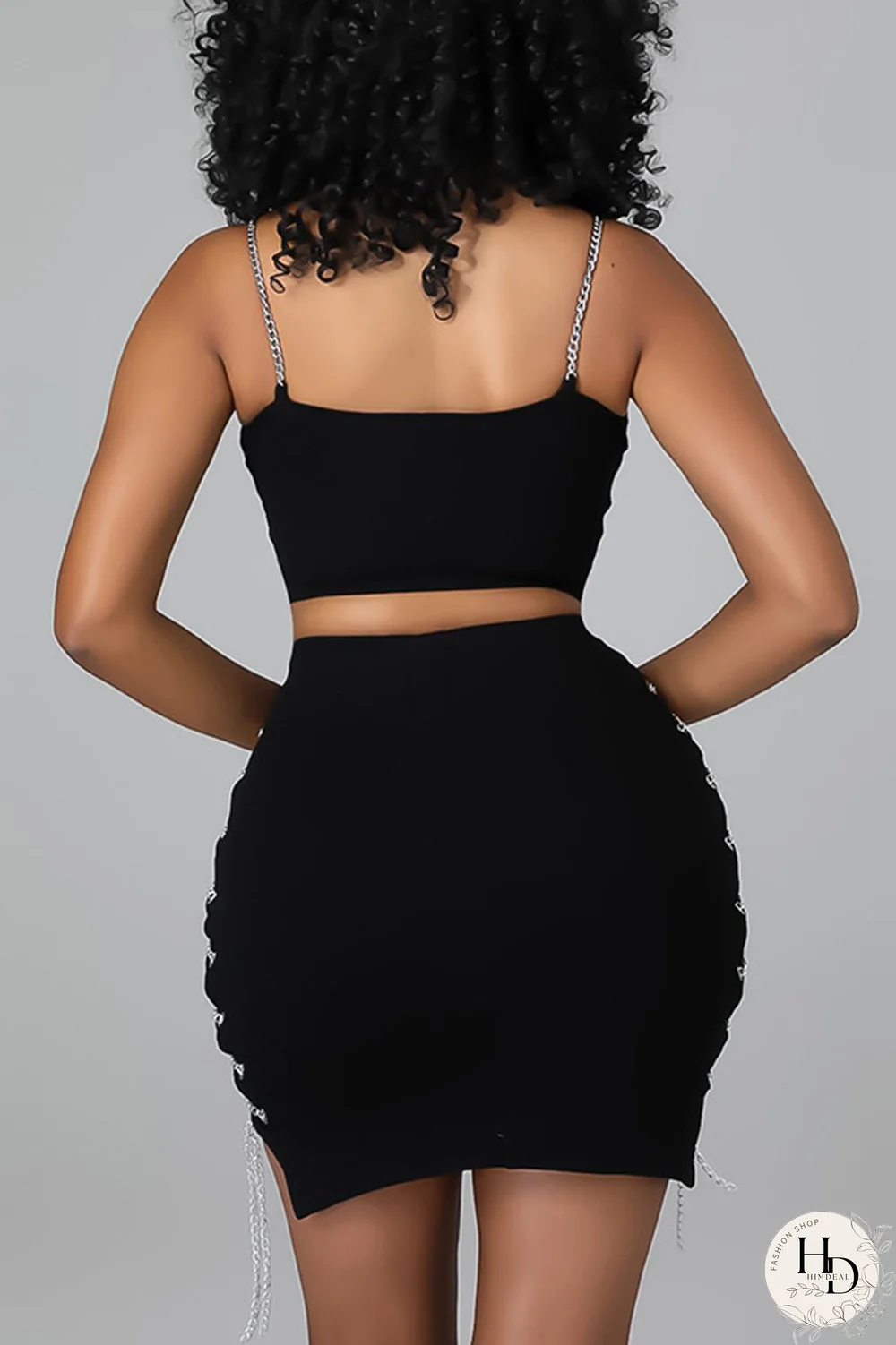 Black Sexy Solid Hollowed Out Spaghetti Strap Sleeveless Two Pieces