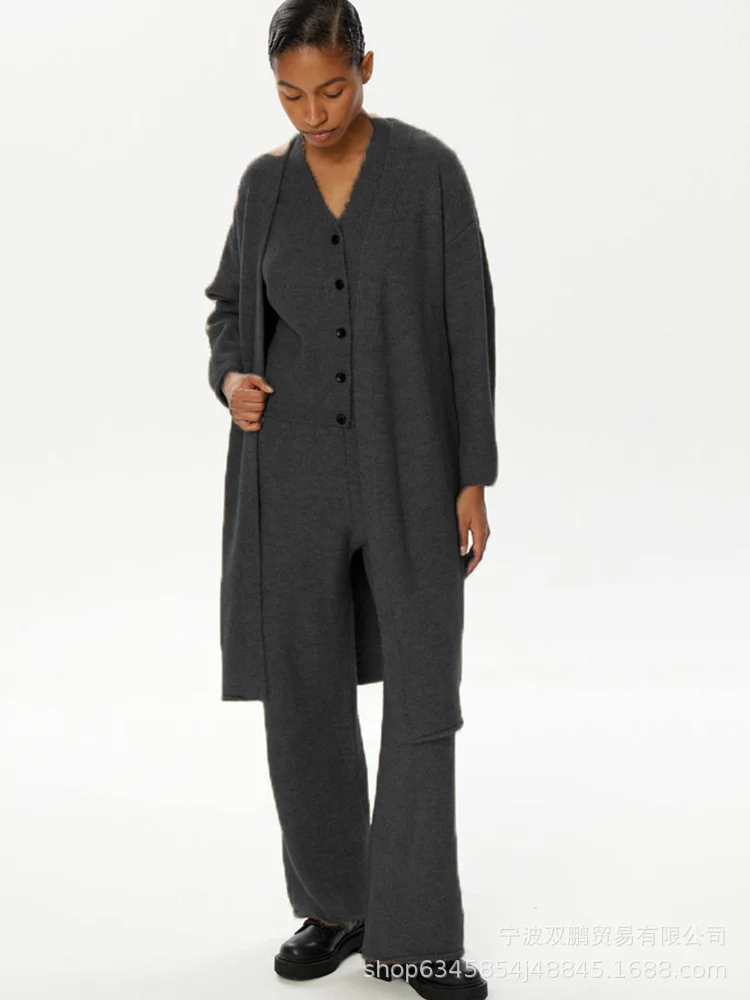 Athvotar Athvotar 2025 New Hot Knitted Three-Piece Set Of Women's OL Style Sweater Cardigan + Pants