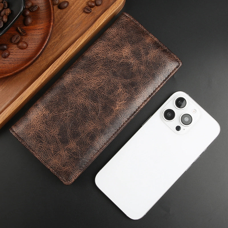 Men’s Solid Color Pu Leather Flip Cover Long Wallets