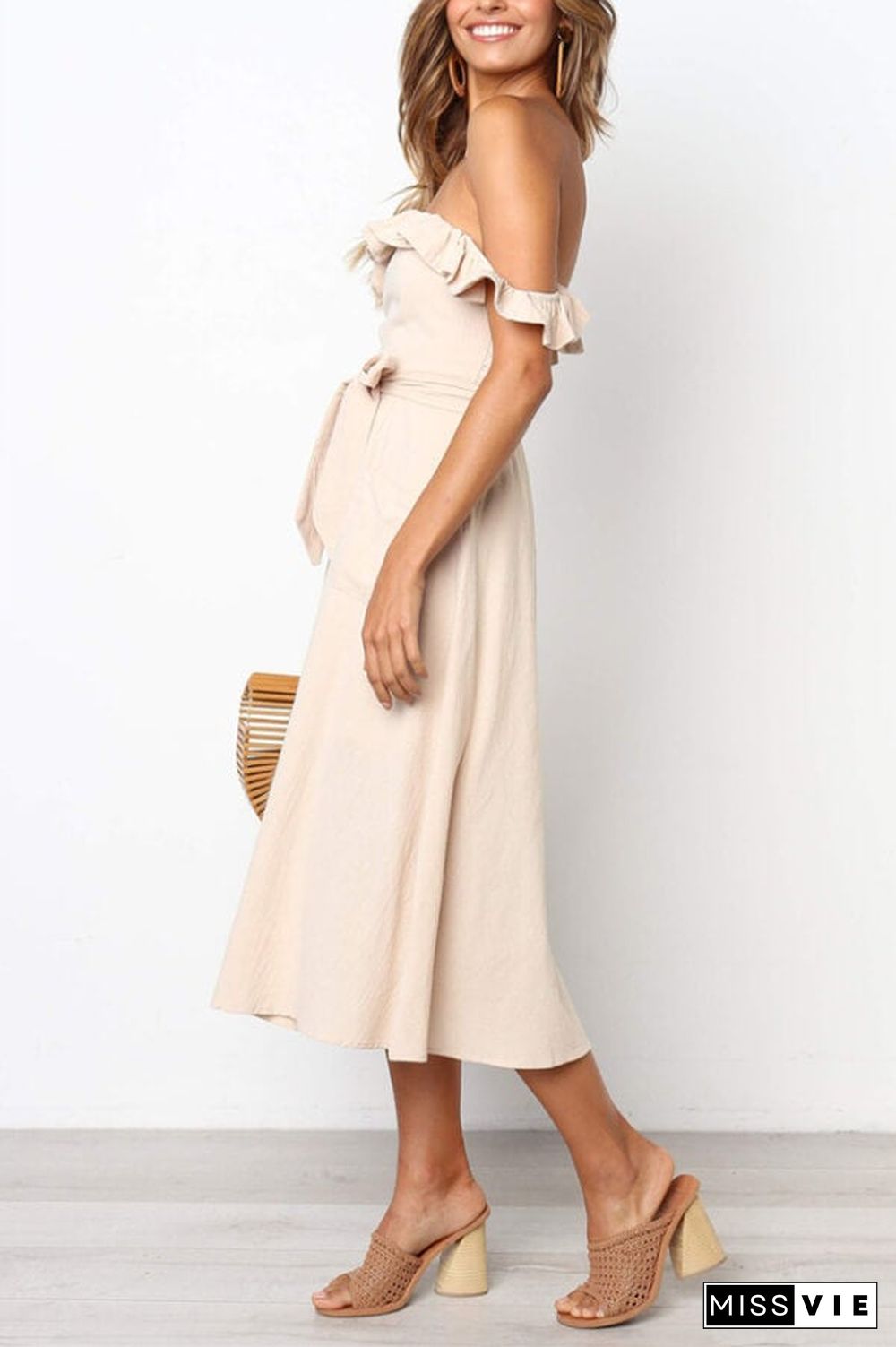 Fashion Sexy Ruffle Blackless Dress